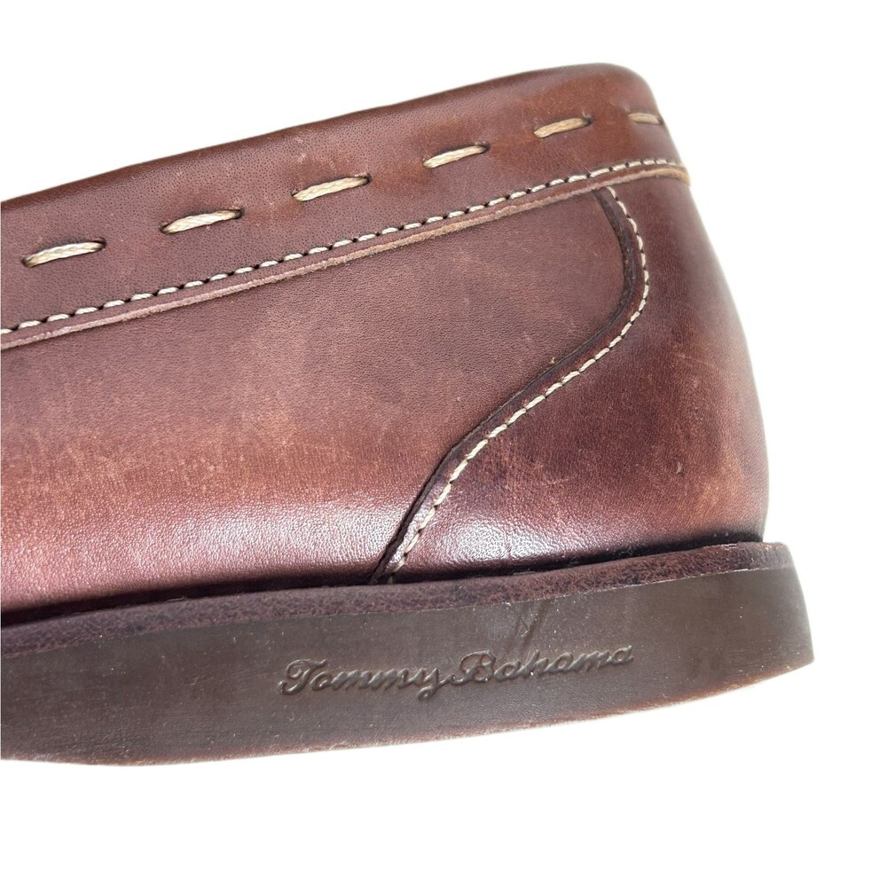 Tommy Bahama Mens Shoes  9 Brown Leather Loafers Brooks Bay Woven Vamp - Picture 5 of 11